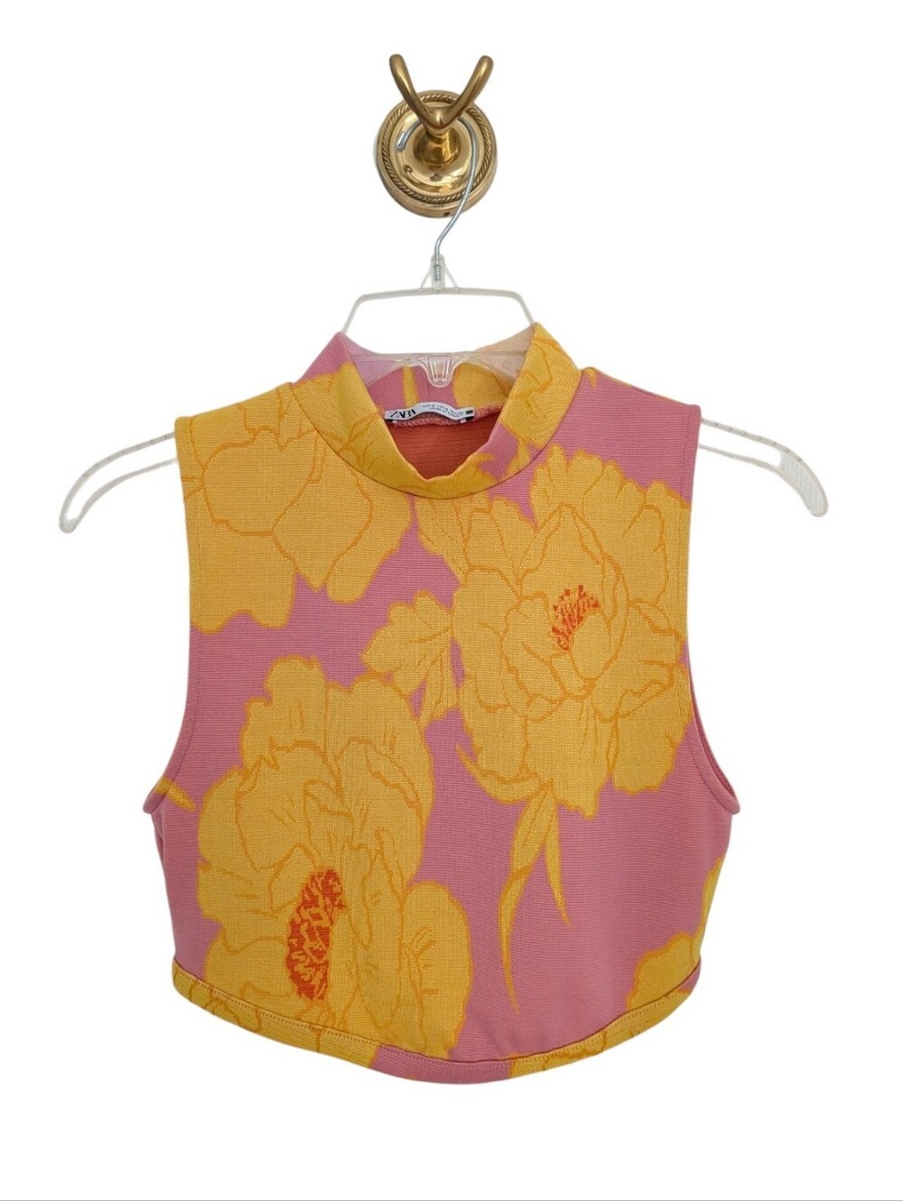 Zara Floral Mock Neck Crop Top